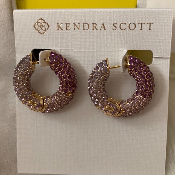 KENDRA SCOTT Mikki Pave Hoop Earrings in Purple Mauve Ombre/Gold - Picture 2 of 5